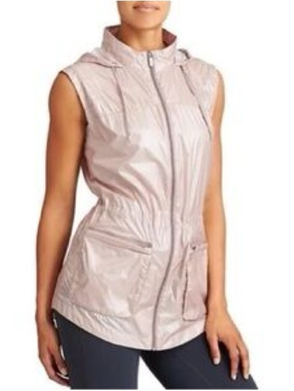 Athleta Sleeveless Hooded Windbreaker Vest Mauve Tan Drawstring Waist XS